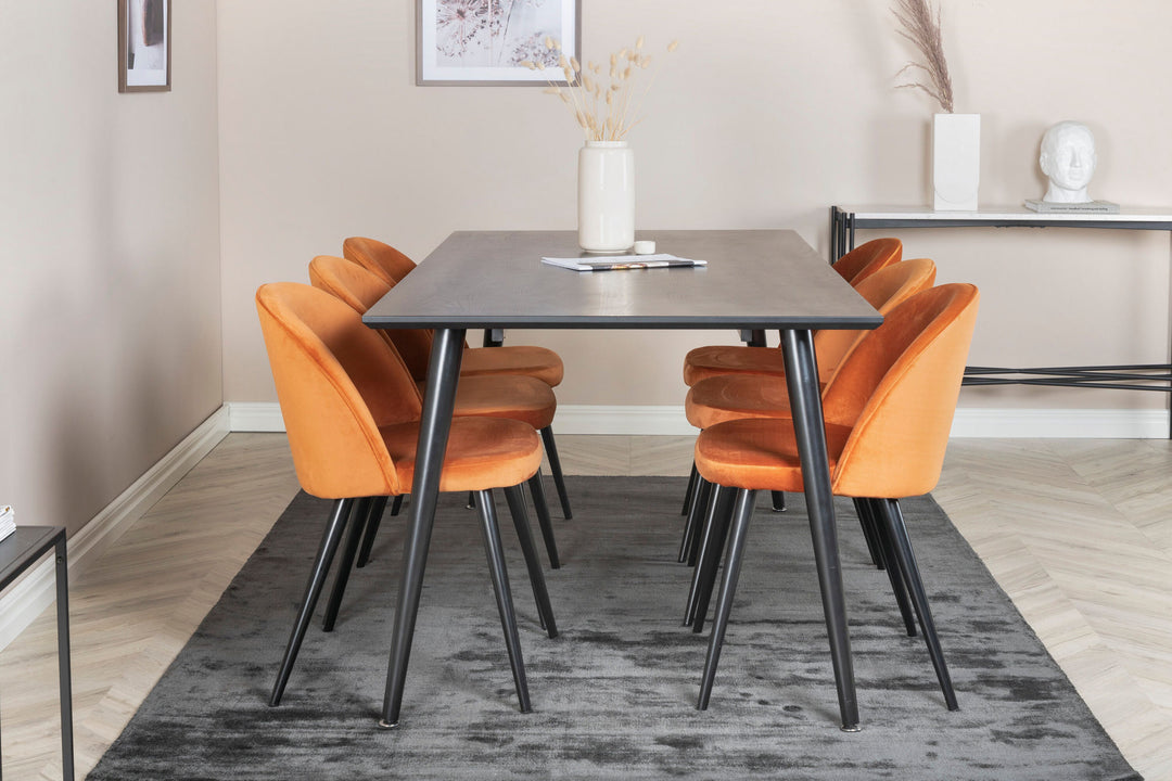 Venture Home Dipp Dining Table - 180*90cm - Black Veneer / all black legs +Velvet Dining Chair - Orange / Black_6