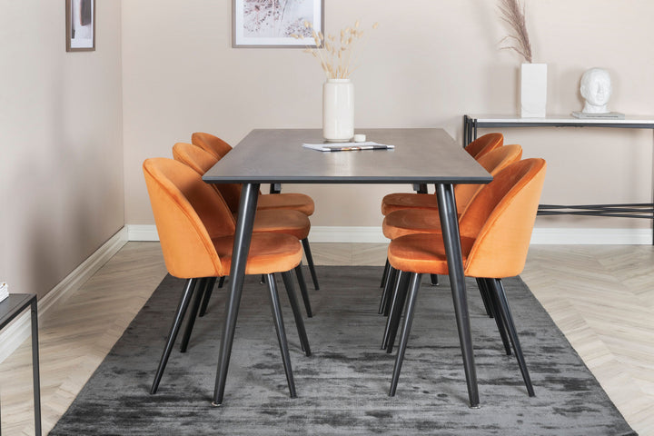 Venture Home Dipp Dining Table - 180*90cm - Black Veneer / all black legs +Velvet Dining Chair - Orange / Black_6