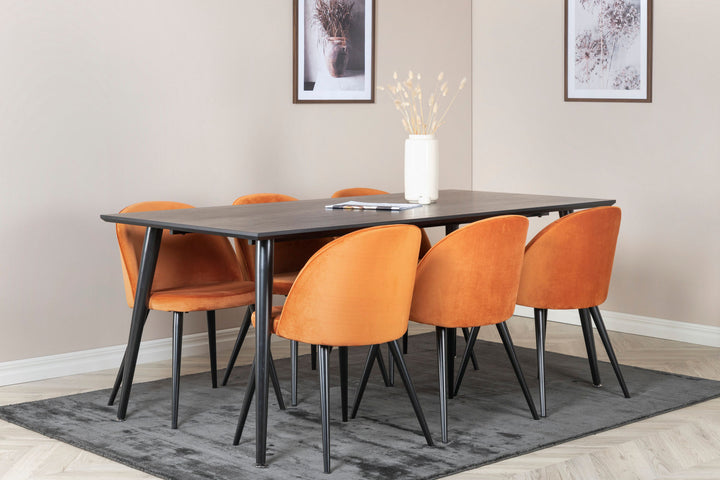 Venture Home Dipp Dining Table - 180*90cm - Black Veneer / all black legs +Velvet Dining Chair - Orange / Black_6