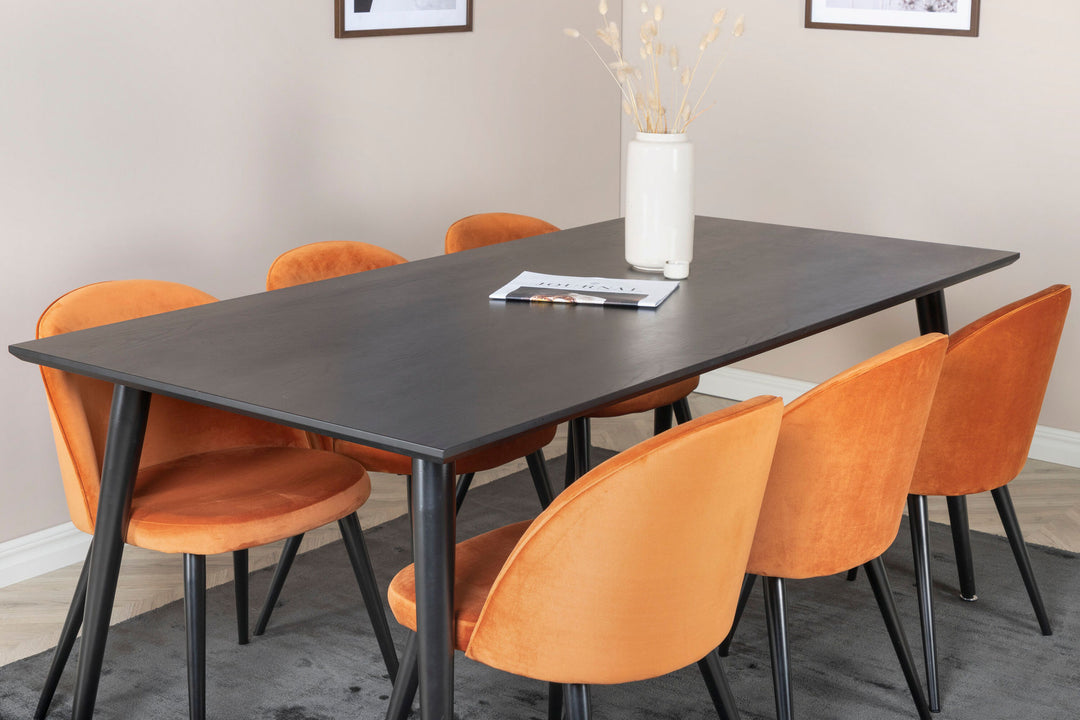 Venture Home Dipp Dining Table - 180*90cm - Black Veneer / all black legs +Velvet Dining Chair - Orange / Black_6