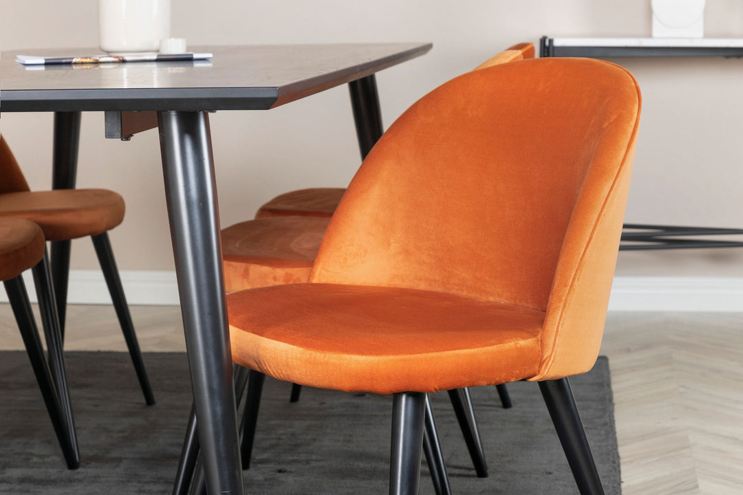 Venture Home Dipp Dining Table - 180*90cm - Black Veneer / all black legs +Velvet Dining Chair - Orange / Black_6