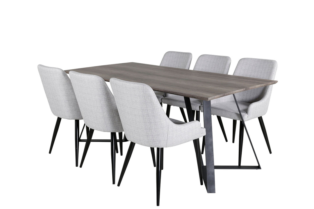 Venture Home Marina Dining Table - 180*90*H75 - Grey / Black+Plaza Dining chair - Black legs - Light Grey Fabric_6