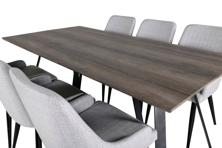 Venture Home Marina Dining Table - 180*90*H75 - Grey / Black+Plaza Dining chair - Black legs - Light Grey Fabric_6