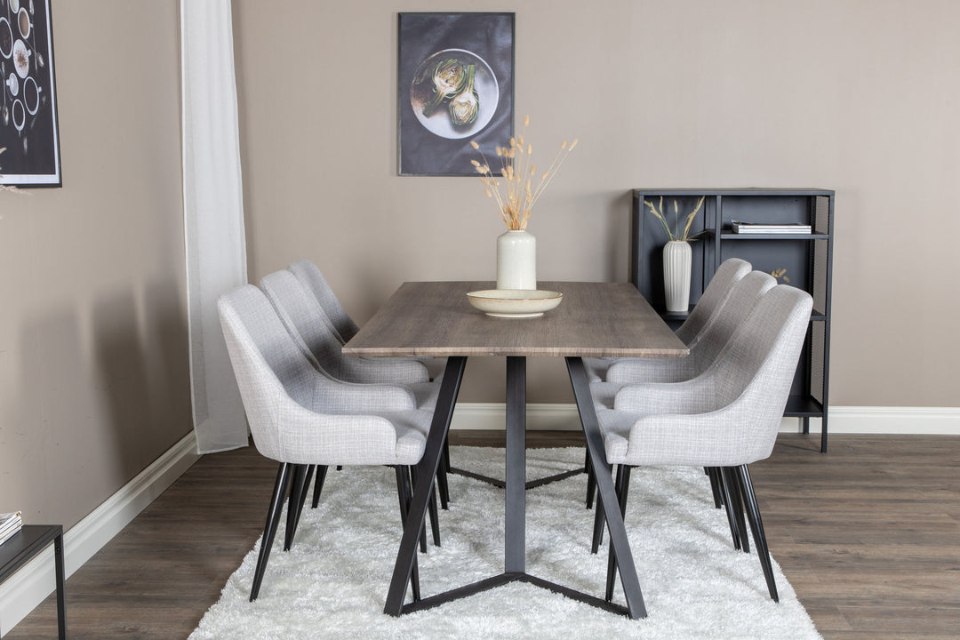 Venture Home Marina Dining Table - 180*90*H75 - Grey / Black+Plaza Dining chair - Black legs - Light Grey Fabric_6