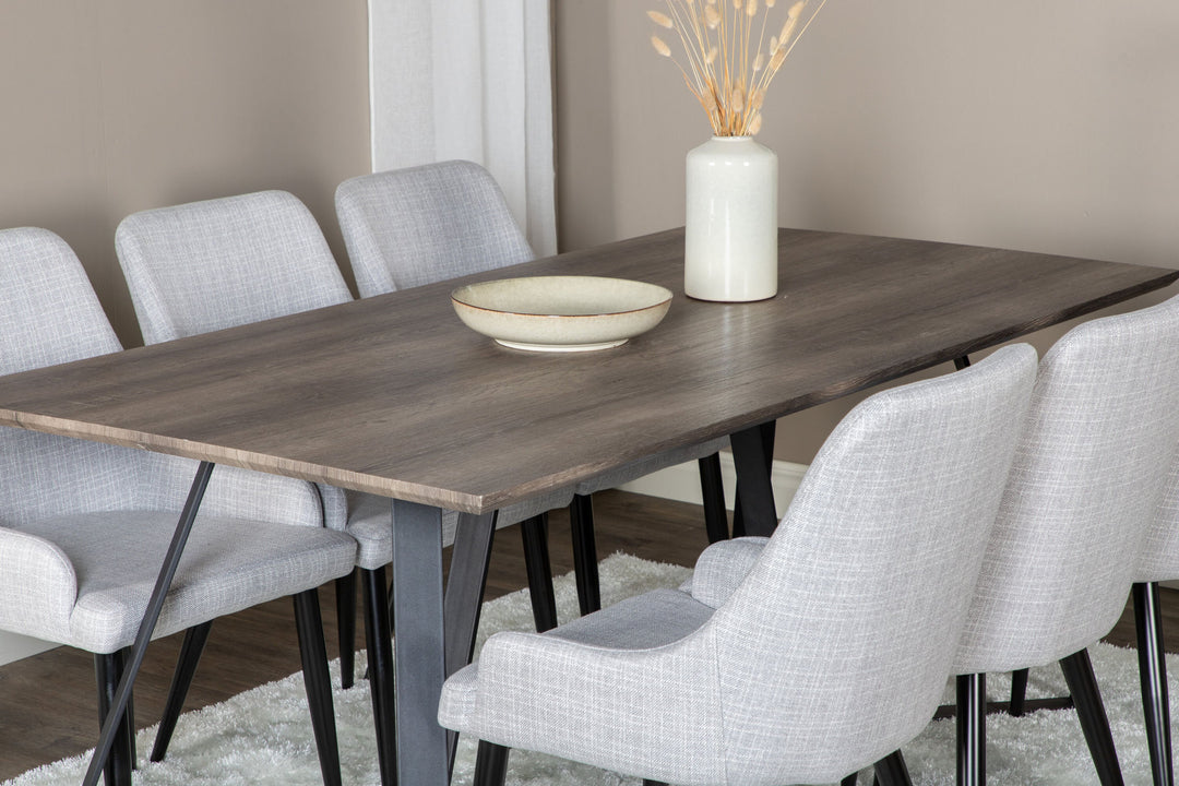 Venture Home Marina Dining Table - 180*90*H75 - Grey / Black+Plaza Dining chair - Black legs - Light Grey Fabric_6