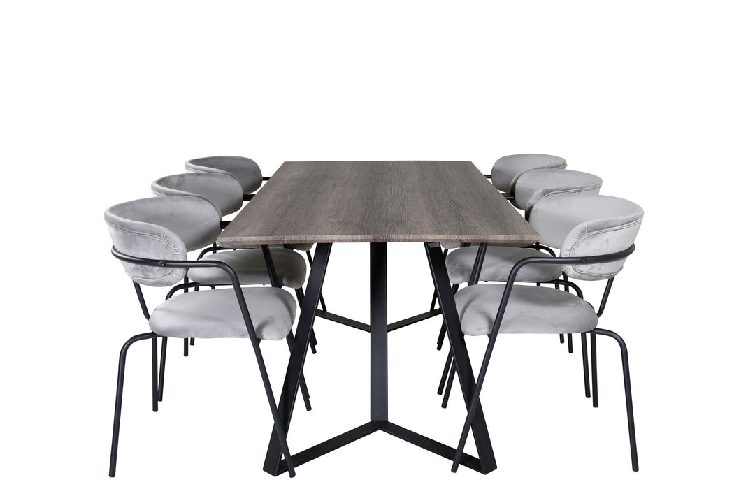 Venture Home Marina Dining Table - 180*90*H75 - Grey / Black+Arrow armchair - Black Legs - Grey Velvet_6