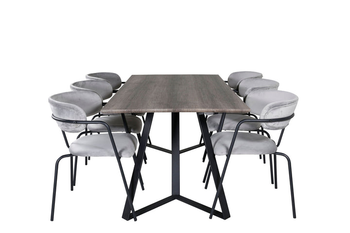 Venture Home Marina Dining Table - 180*90*H75 - Grey / Black+Arrow armchair - Black Legs - Grey Velvet_6