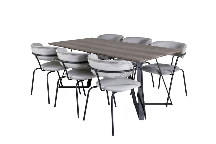 Venture Home Marina Dining Table - 180*90*H75 - Grey / Black+Arrow armchair - Black Legs - Grey Velvet_6