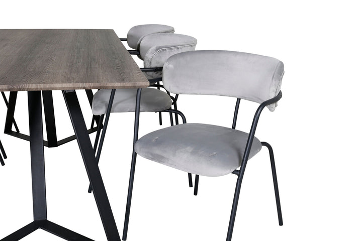 Venture Home Marina Dining Table - 180*90*H75 - Grey / Black+Arrow armchair - Black Legs - Grey Velvet_6