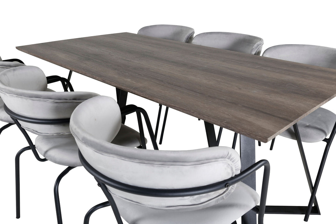 Venture Home Marina Dining Table - 180*90*H75 - Grey / Black+Arrow armchair - Black Legs - Grey Velvet_6