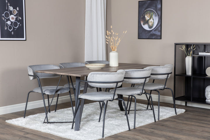 Venture Home Marina Dining Table - 180*90*H75 - Grey / Black+Arrow armchair - Black Legs - Grey Velvet_6