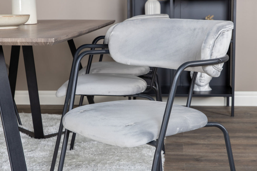 Venture Home Marina Dining Table - 180*90*H75 - Grey / Black+Arrow armchair - Black Legs - Grey Velvet_6