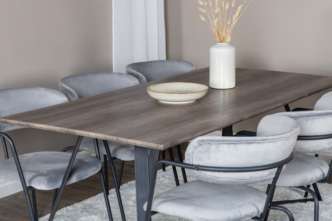 Venture Home Marina Dining Table - 180*90*H75 - Grey / Black+Arrow armchair - Black Legs - Grey Velvet_6