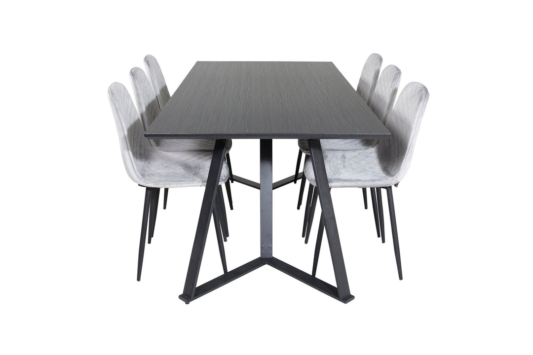 Venture Home Marina Dining Table - Black top / Black Legs +Polar Diamond Dining Chair - Black Legs - Grey Velvet_6