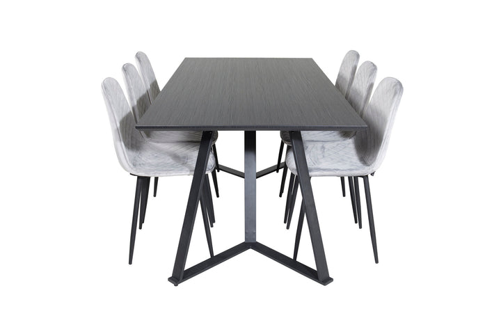 Venture Home Marina Dining Table - Black top / Black Legs +Polar Diamond Dining Chair - Black Legs - Grey Velvet_6