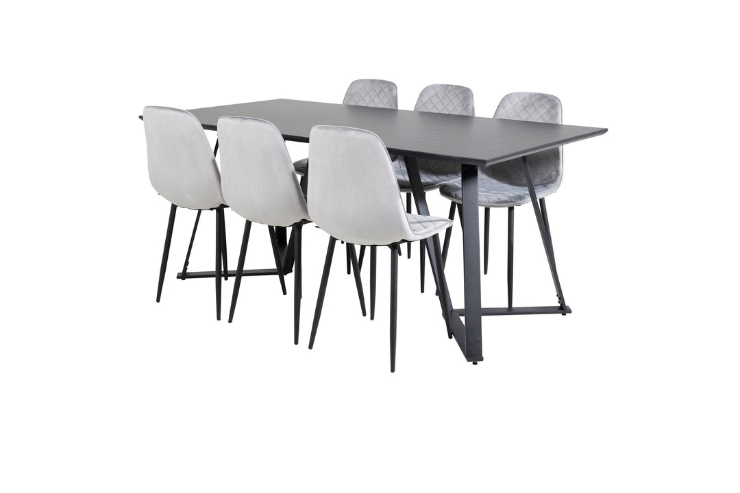 Venture Home Marina Dining Table - Black top / Black Legs +Polar Diamond Dining Chair - Black Legs - Grey Velvet_6