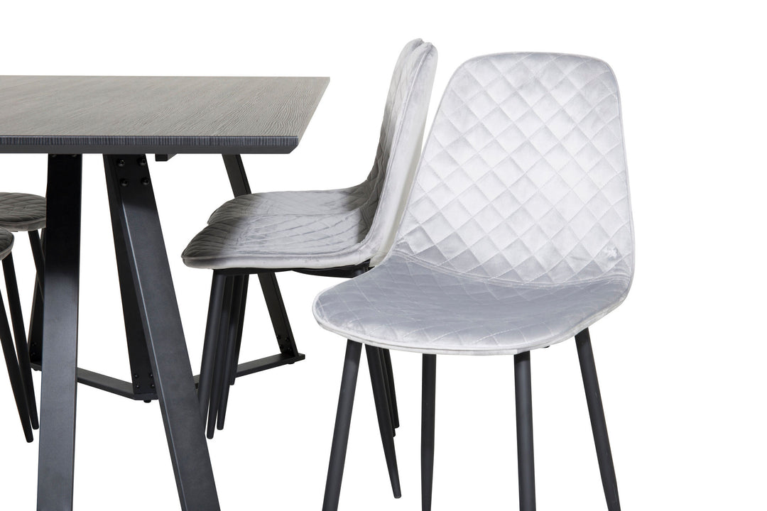 Venture Home Marina Dining Table - Black top / Black Legs +Polar Diamond Dining Chair - Black Legs - Grey Velvet_6