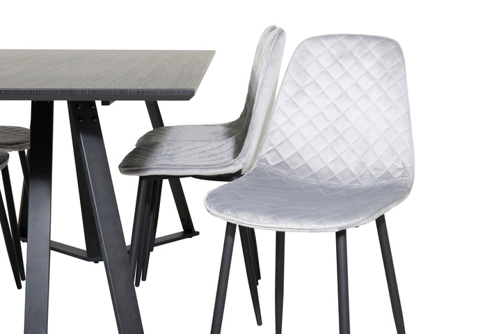 Venture Home Marina Dining Table - Black top / Black Legs +Polar Diamond Dining Chair - Black Legs - Grey Velvet_6