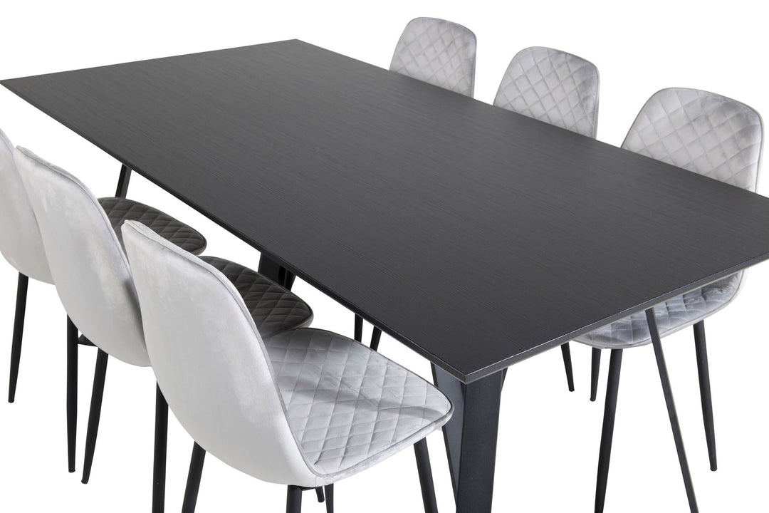 Venture Home Marina Dining Table - Black top / Black Legs +Polar Diamond Dining Chair - Black Legs - Grey Velvet_6