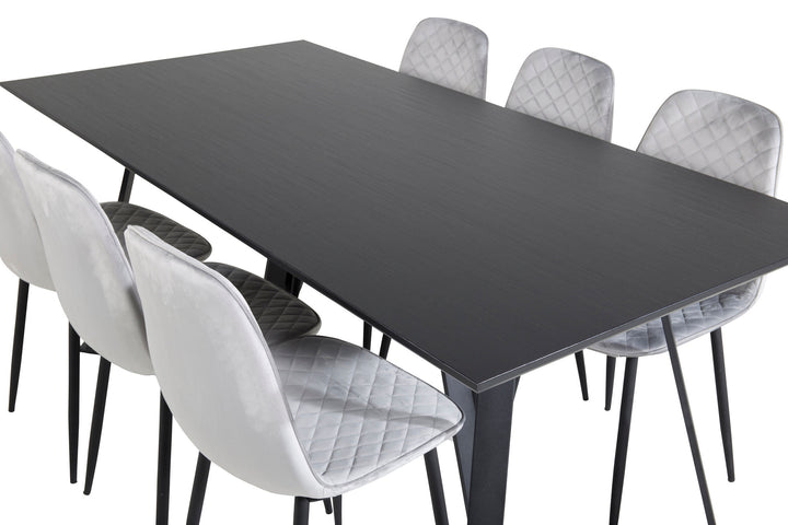 Venture Home Marina Dining Table - Black top / Black Legs +Polar Diamond Dining Chair - Black Legs - Grey Velvet_6