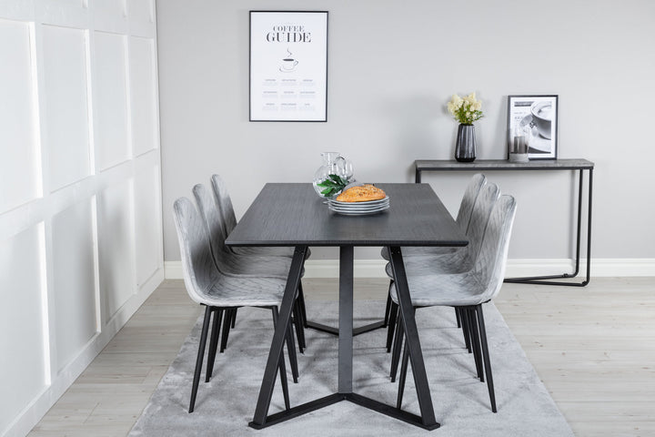 Venture Home Marina Dining Table - Black top / Black Legs +Polar Diamond Dining Chair - Black Legs - Grey Velvet_6