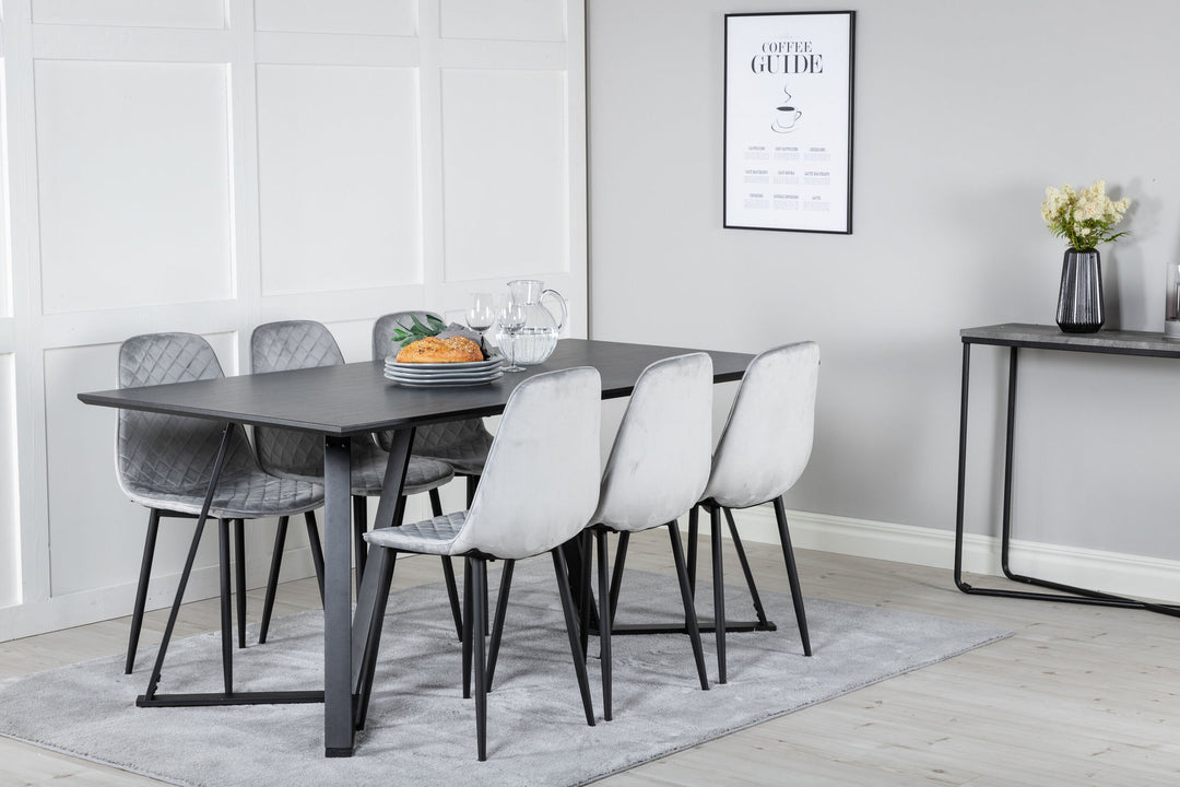 Venture Home Marina Dining Table - Black top / Black Legs +Polar Diamond Dining Chair - Black Legs - Grey Velvet_6