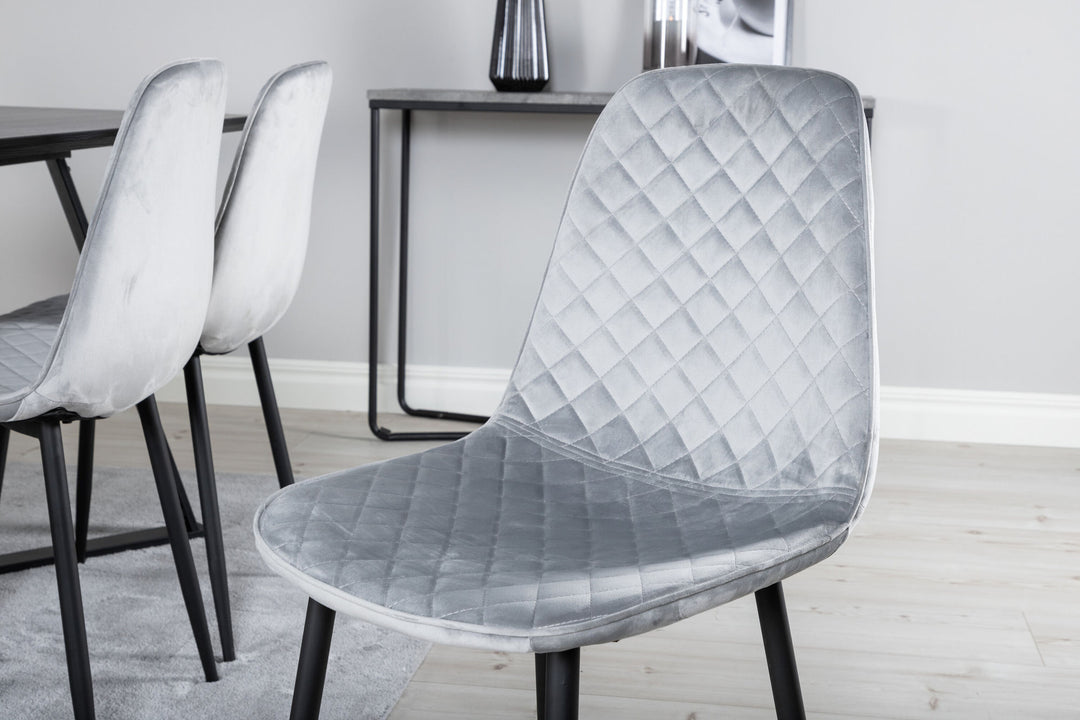 Venture Home Marina Dining Table - Black top / Black Legs +Polar Diamond Dining Chair - Black Legs - Grey Velvet_6