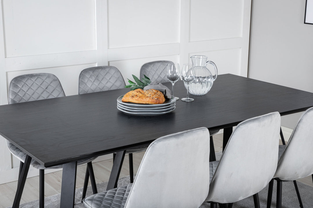Venture Home Marina Dining Table - Black top / Black Legs +Polar Diamond Dining Chair - Black Legs - Grey Velvet_6