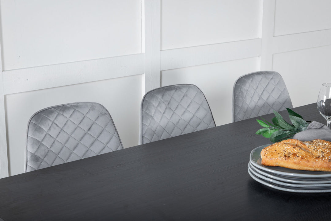 Venture Home Marina Dining Table - Black top / Black Legs +Polar Diamond Dining Chair - Black Legs - Grey Velvet_6