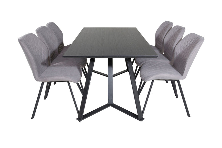 Venture Home Marina Dining Table - Black top / Black Legs +Gemma Dining Chair - Black Legs - Grey Fabric_6