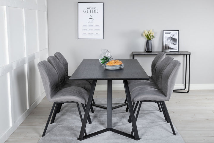 Venture Home Marina Dining Table - Black top / Black Legs +Gemma Dining Chair - Black Legs - Grey Fabric_6