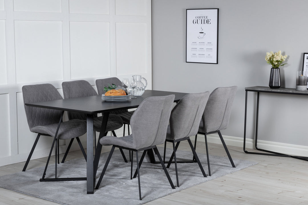 Venture Home Marina Dining Table - Black top / Black Legs +Gemma Dining Chair - Black Legs - Grey Fabric_6