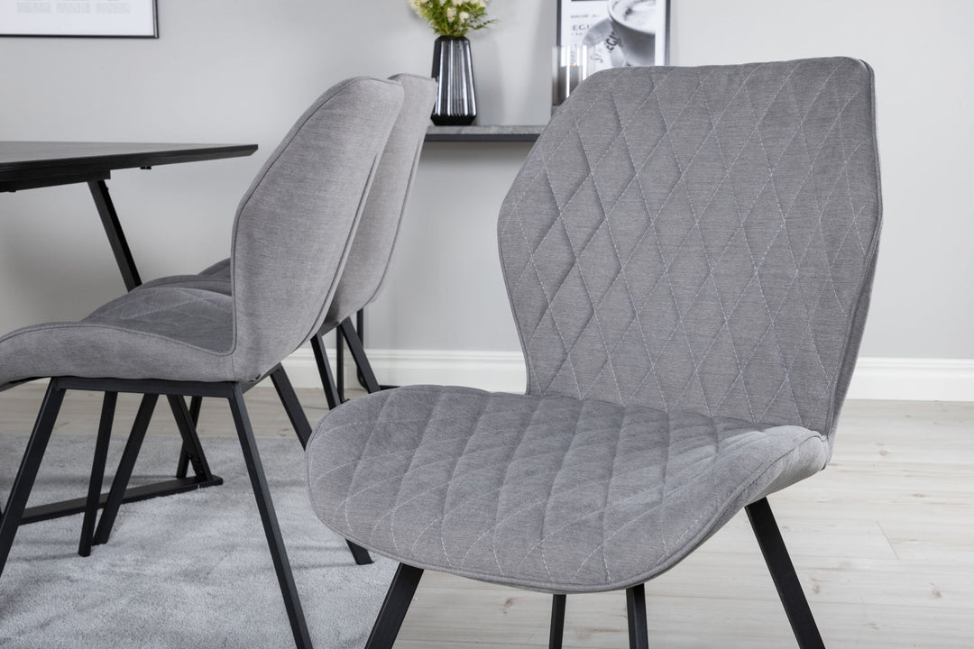 Venture Home Marina Dining Table - Black top / Black Legs +Gemma Dining Chair - Black Legs - Grey Fabric_6
