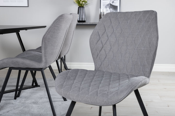 Venture Home Marina Dining Table - Black top / Black Legs +Gemma Dining Chair - Black Legs - Grey Fabric_6