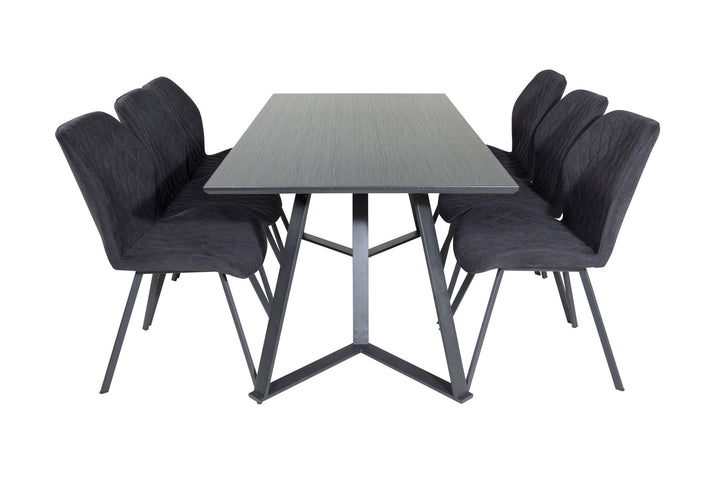 Venture Home Marina Dining Table - Black top / Black Legs +Gemma Dining Chair - Black Legs - Black Fabric_6