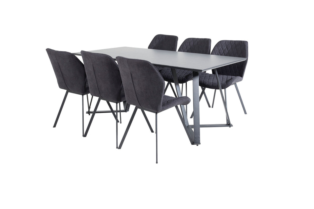 Venture Home Marina Dining Table - Black top / Black Legs +Gemma Dining Chair - Black Legs - Black Fabric_6