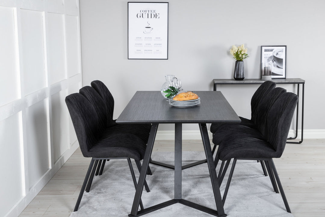 Venture Home Marina Dining Table - Black top / Black Legs +Gemma Dining Chair - Black Legs - Black Fabric_6