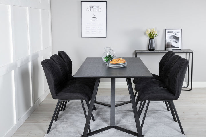 Venture Home Marina Dining Table - Black top / Black Legs +Gemma Dining Chair - Black Legs - Black Fabric_6
