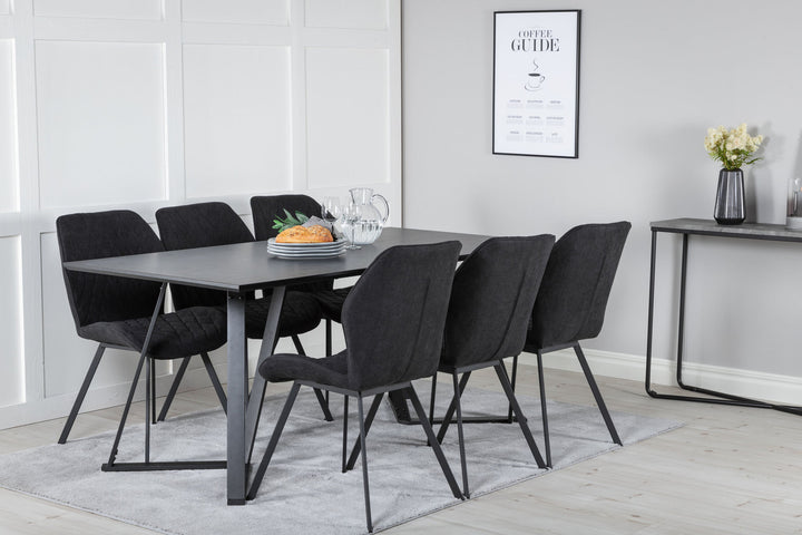 Venture Home Marina Dining Table - Black top / Black Legs +Gemma Dining Chair - Black Legs - Black Fabric_6