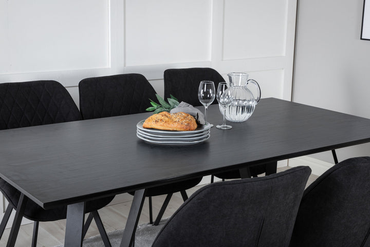 Venture Home Marina Dining Table - Black top / Black Legs +Gemma Dining Chair - Black Legs - Black Fabric_6