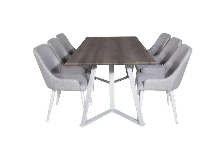 Venture Home Marina Dining Table - Grey "oak" / White Legs +Plaza Dining chair - White legs - Light Grey Fabric_6