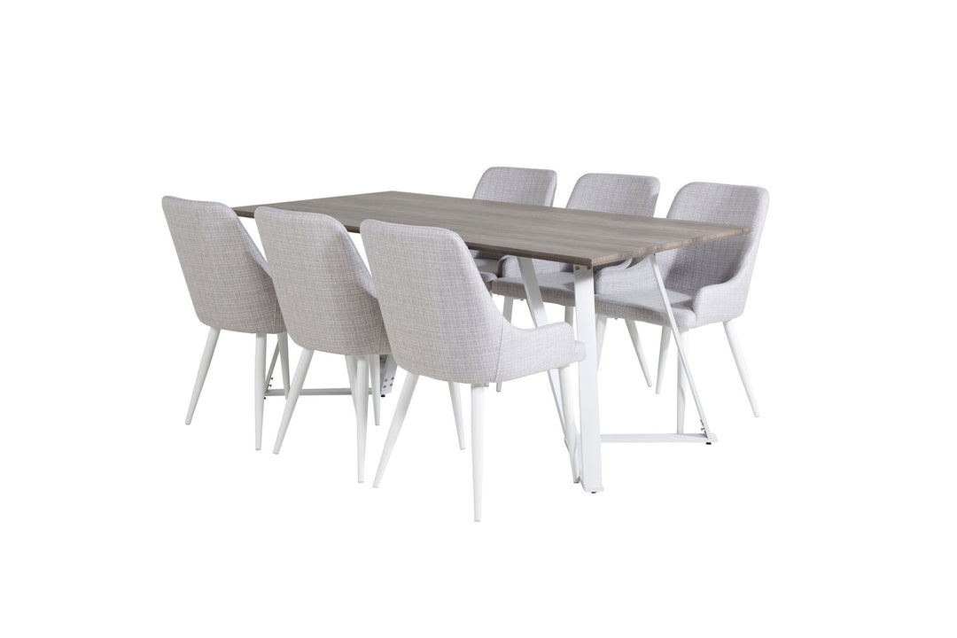 Venture Home Marina Dining Table - Grey "oak" / White Legs +Plaza Dining chair - White legs - Light Grey Fabric_6