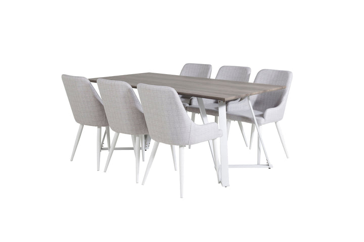Venture Home Marina Dining Table - Grey "oak" / White Legs +Plaza Dining chair - White legs - Light Grey Fabric_6