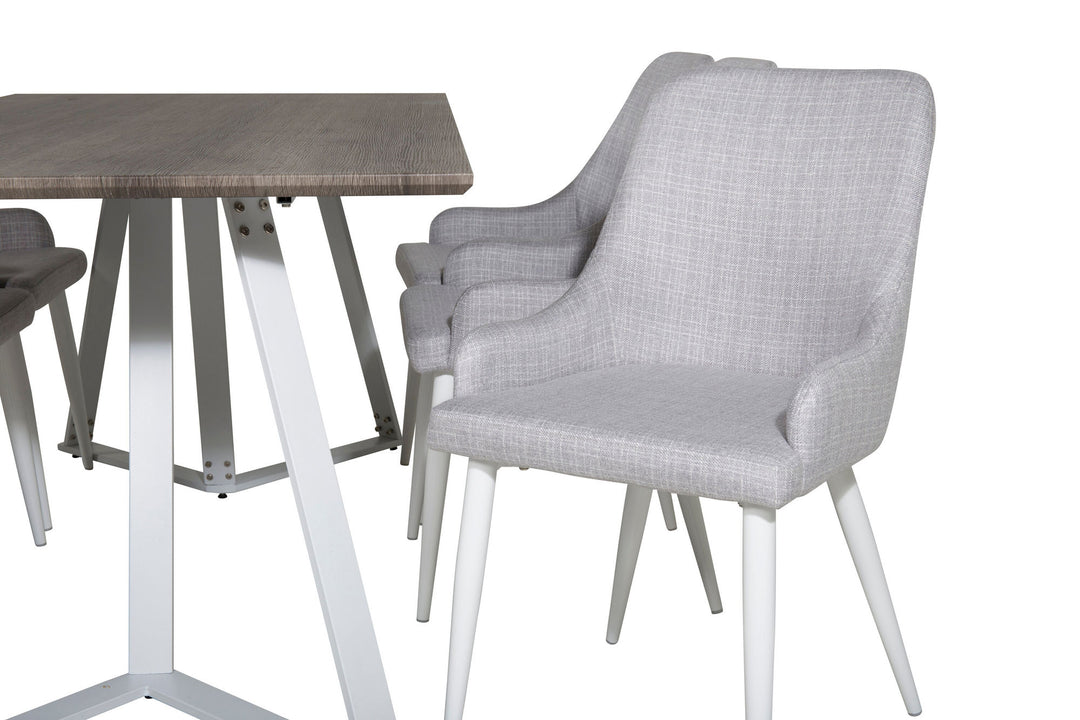 Venture Home Marina Dining Table - Grey "oak" / White Legs +Plaza Dining chair - White legs - Light Grey Fabric_6