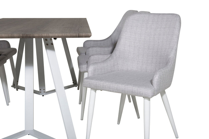 Venture Home Marina Dining Table - Grey "oak" / White Legs +Plaza Dining chair - White legs - Light Grey Fabric_6