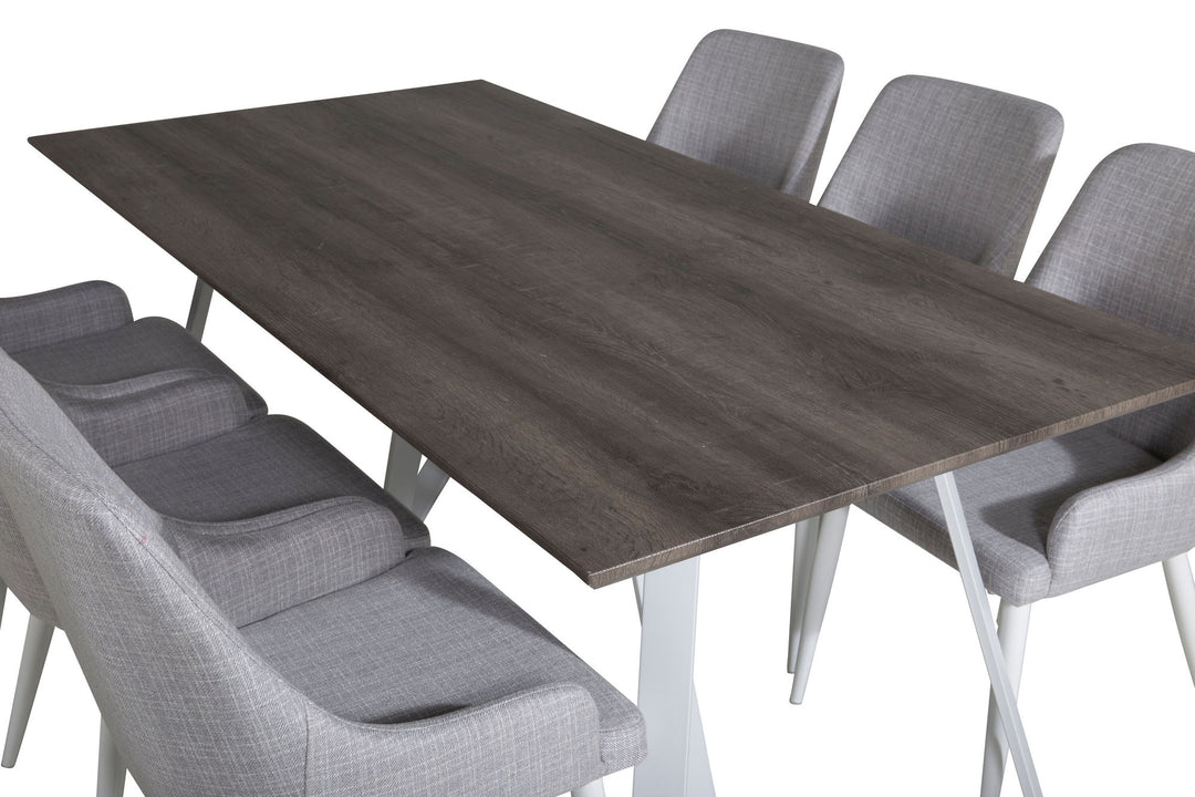 Venture Home Marina Dining Table - Grey "oak" / White Legs +Plaza Dining chair - White legs - Light Grey Fabric_6
