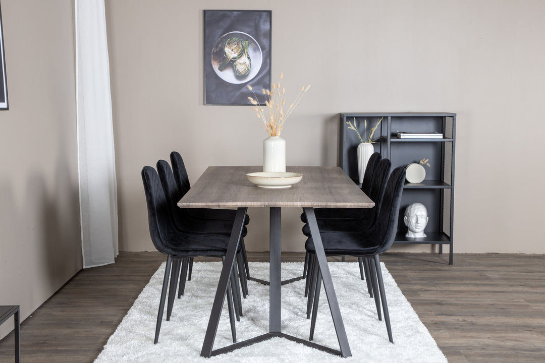 Venture Home Marina Dining Table - 180*90*H75 - Grey / Black+Polar Diamond Dining Chair - Black Legs - Black Velvet_6