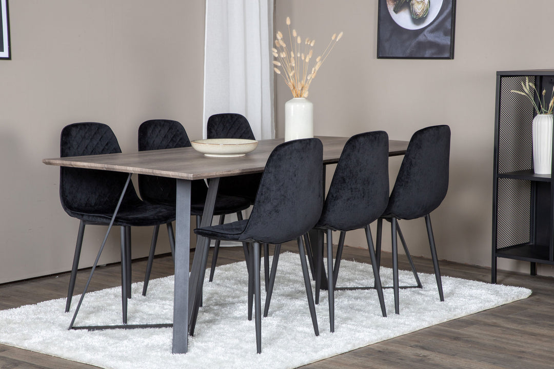 Venture Home Marina Dining Table - 180*90*H75 - Grey / Black+Polar Diamond Dining Chair - Black Legs - Black Velvet_6