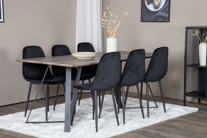 Venture Home Marina Dining Table - 180*90*H75 - Grey / Black+Polar Diamond Dining Chair - Black Legs - Black Velvet_6