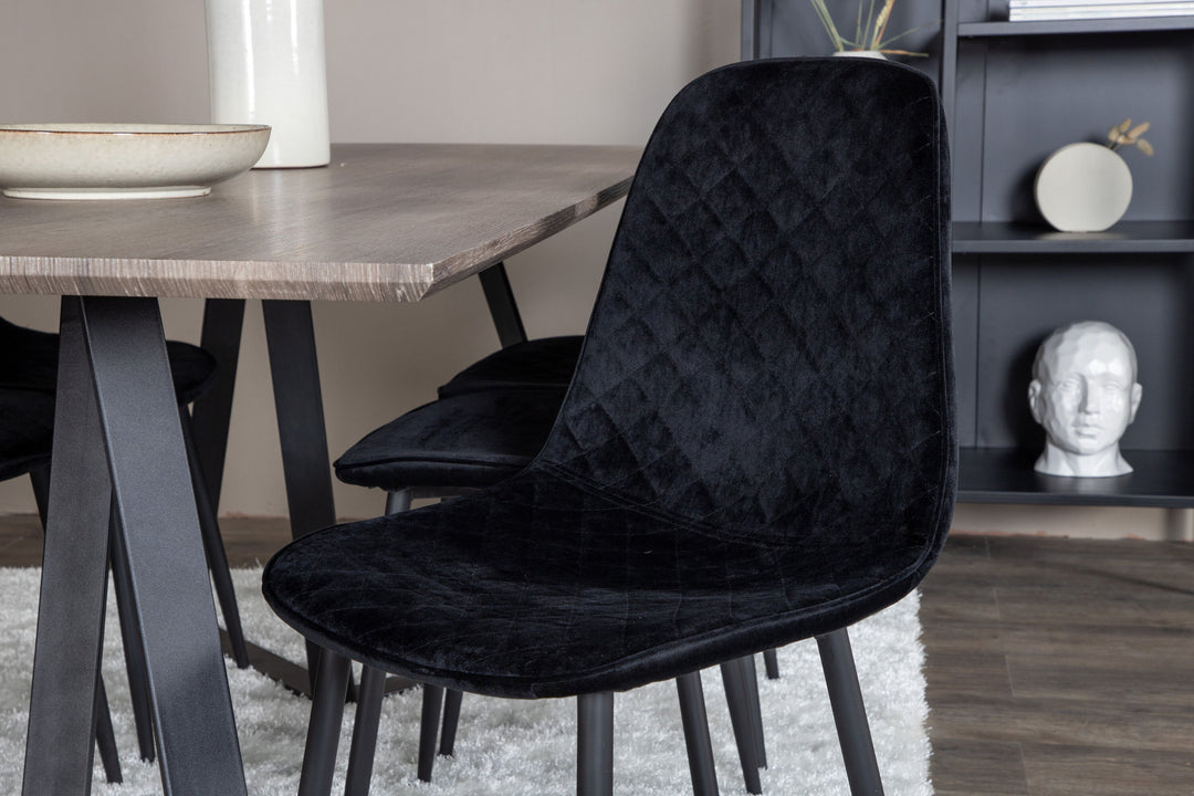 Venture Home Marina Dining Table - 180*90*H75 - Grey / Black+Polar Diamond Dining Chair - Black Legs - Black Velvet_6